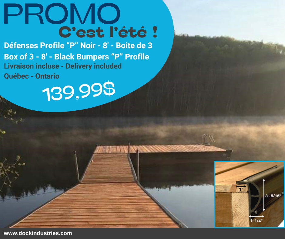 Box of 3 - 8' - Black Bumpers «P» Profile - Delivery included Québec & Ontario - 5015NR8-B3